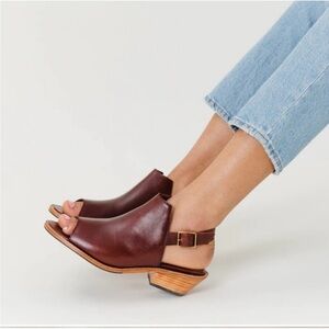 Patina Portland Leather Peep Toe Slingback Sandals Brown Size 8